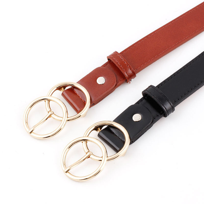 Popular Double Rings Faux Leather Belts