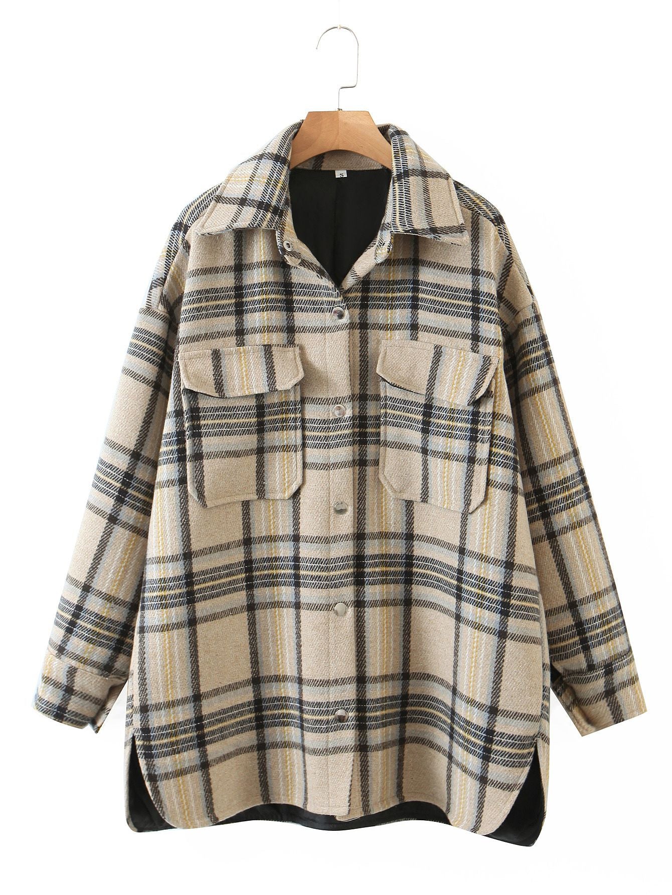 Classic Thick Colorblock Checked Button Down Shirt Jacket Woolen