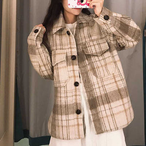 Dyed Pocket Overshirt Check Wool Blend Shirt Jacket