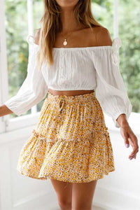 Aesthetic Hibiscus Paisley Elastic Band Boho Floral Tie Front High Waist Layered Ruffle Floral Skirt
