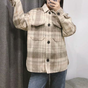 Dyed Pocket Overshirt Check Wool Blend Shirt Jacket